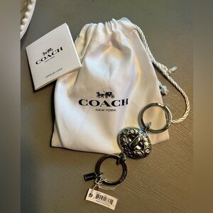COACH Double Silver-tone lock key chain NWT
